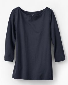 Essential Three-Quarter-Sleeve Boatneck Tee Fitted Organic Cotton Top For Fall, Relaxed Fit Boat Neck Tops For Fall, Fitted Cotton Boat Neck Top, Fitted Cotton Top With Boat Neck, Fitted Boat Neck Top For Fall, Garnet Hill, Pretty Prints, Women's Shirts, Natural Fabrics