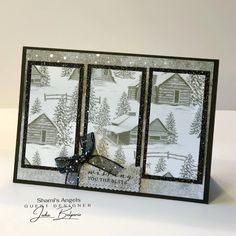 a christmas card made with stampin's winter cabin dieing board and dies