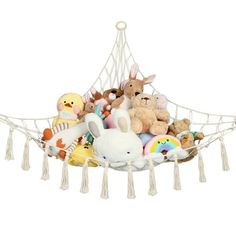 SPACE SAVING: This toy storage hammock with tassel will not take up extra floor space while getting the kid's toys off the ground.The large triangular toy net can be conveniently hung on a corner of the wall in place of bean bags, storage baskets, and boxes to display the kids' stuffed toys, eliminating clutter and freeing up play space for your children. EASY INSTALLATION: It includes 1 storage net, 4 metal hooks. Simply find the perfect spot and install your toy net storage hammock. Practical Stuff Animal Storage Ideas, Stuff Animal Storage, Animal Storage Ideas, Storage Hammock, Stuffed Animal Net, Stuffed Animal Hammock, Toy Net, Net Storage, Toy Hammock