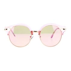 SA106 retro vintage style hippie groovy round half rim color mirror sunglasses. (ss6939cryrv) Size: one size.  Color: Pink.  Gender: female.  Age Group: adult. Pink Sunglasses With Mirrored Lenses And Round Frame, Pink Round Frame Sunglasses With Mirrored Lenses, Retro Sunglasses For Spring Music Festival, Modern Sunglasses For Spring Festival, Summer Cat Eye Sunglasses With Tinted Round Frame, Pink Round Frame Sunglasses For Spring, Retro Pink Sunglasses For Spring, Casual Sunglasses With Mirrored Lenses For Music Festival, Retro Pink Adjustable Sunglasses