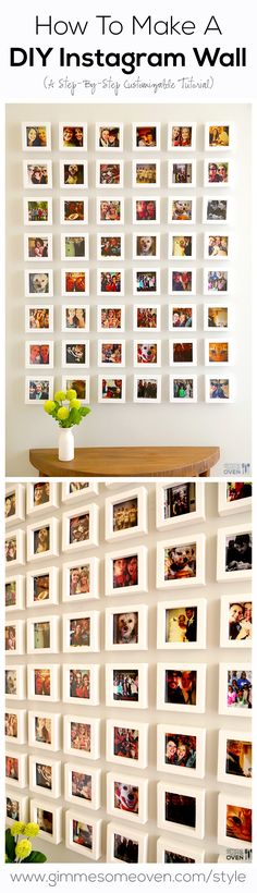 a wall with pictures on it and the words how to make a diy instagram wall