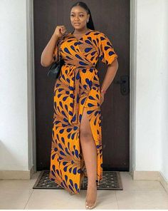 Check out this item in my Etsy shop https://www.etsy.com/listing/820571502/african-print-dress-african-dress Fitted Orange Maxi Dress For Dress Down Occasions, Patterned V-neck Maxi Dress With Vibrant Print, Bohemian Fitted Dress With Side Slits, Fitted Bohemian Dress With Side Slits, Fitted Dress With Side Slits For Vacation, Fitted Vacation Dress With Side Slits, Short Sleeve Dress With Bold Print For Vacation, Bohemian Floor-length Dress With Side Slits, Vacation Dress With Bold Print And Short Sleeves