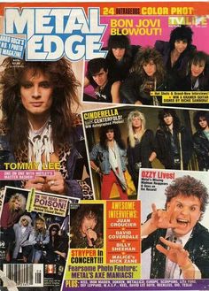 the cover of metal edge magazine, with photos of rockers and their band members