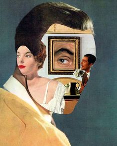 an image of a man and woman looking at each other's eyes in front of a mirror