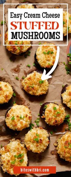 an image of stuffed mushrooms with text overlay that reads easy cream cheese stuffed mushrooms