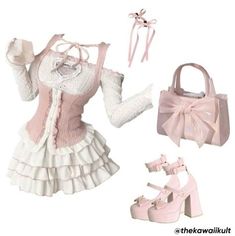 Cute Core Outfit Ideas, Doll Core Outfits, Shoujo Aesthetic, Pants Aesthetic, Kawaii Outfit Ideas, Aesthetic Bag, Coquette Grunge, Random Fashion, Cute Coquette