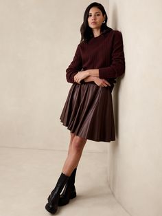 Godet Vegan Leather Mini Skirt | Banana Republic Factory Fall Mini Leather Skirt, Leather Pleated Mini Skirt For Work, Sleek Leather Mini Skirt For Fall, Leather Pleated Mini Skirt For Fall, Pleated Leather Mini Skirt For Fall, Sleek Faux Leather Mini Skirt For Fall, Leather Looks, Leather Mini Skirt, Banana Republic Factory