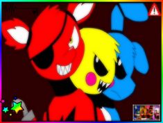 two cartoon characters are hugging each other in front of a red and blue background with stars