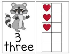 four pictures with hearts and a raccoon on them, showing the number four