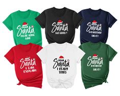 "Family Christmas Tee, Christmas Shirt, Santa Shirt, Dear Santa quote Shirt, Christmas Matching Tee, Matching Family Christmas, Dear santa  HOW TO ORDER: 1. Please, Check and Review all Photos. 2. Select Your T-Shirt Color/Size and Text Color from drop-down menus. 3. Choose Your Quantity as much as you want. 4. Type your design color. 5. Click \"Add To Cart\". 6. Click \"Proceed to check out\" 7. When you check out, you can add a note to the seller for any request For multiple items go back to t Dear Santa Quotes, Dear Santa Funny, Santa Quotes, Personalized Christmas Shirts, Funny Holiday Shirts, Xmas Tees, Cute Christmas Shirts, Santa Shirts, Funny Shirt Sayings