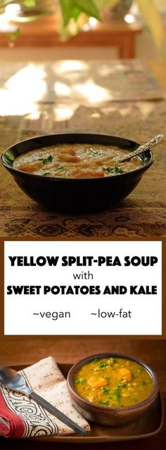 yellow split pea soup with sweet potatoes and kale