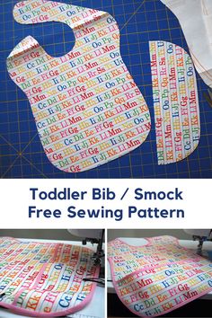 a baby bib / smock free sewing pattern is shown with the instructions for how to sew