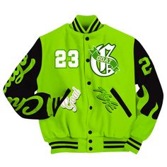 Brand Dunkare Electric Green 6s Varsity Jacket The GOAT Flight Streetwear All Over Print Baseball Varsity Jacket Green Varsity Jacket With Pockets For Winter, Green Long Sleeve Varsity Jacket For Fall, Green Varsity Outerwear For Winter, Green Sporty Winter Sport Coat, Sporty Green Sport Coat For Winter, Casual Green Sport Coat For Streetwear, Fitted Sporty Varsity Jacket With Long Sleeves, Green Outerwear With Pockets For College, Sportswear Varsity Jacket For Sports Season