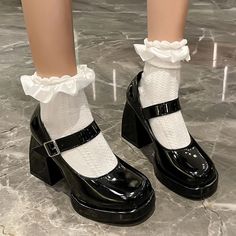 Patent Leather Platform Pumps White Mary Jane Shoes, Vintage High Heels, Mary Jane Platform Shoes, Square Heels, Platform Mary Janes, Mary Jane Shoes Womens, Super High Heels, Platform Loafers, Thick Heel