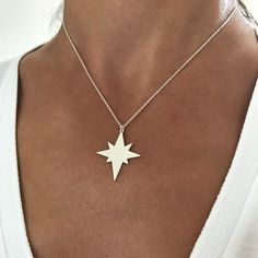 Silver Pole Star Necklace, North Star Necklace Jewelry, Polaris Necklace, Starburst Pendant This made-to-order sterling silver Pole Star Necklace is gorgeous and stylish. Ideal for daily use or special occasions. Made of Sterling Silver, available in Sterling Silver, 14k Gold Plated and 14K Rose Gold Plated. The perfect gift for Independence Day, St Patricks Day, Mothers Day, for mom or your loved one, wife, kids, girlfriend. Excellent for birthdays or anniversaries. Great Bridesmaid Gift. Perfe Silver Star Charm Jewelry For Birthday, Silver Star-shaped Jewelry For Birthday, Silver Jewelry With Star Charm For Birthday, Silver Birthday Jewelry With Star Charm, Silver Star Shaped Jewelry For Birthday, Silver Star-shaped Birthday Jewelry, Sterling Silver Star Jewelry For Birthday, Silver Star-shaped Jewelry For Birthday Gift, Star-shaped Jewelry For Christmas Gift