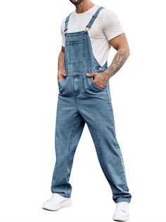 PRICES MAY VARY. Material: High quality denim fabric, this hippie denim overalls is durability and long-lasting wear, soft denim provides you comfort and relaxed feeling throughout day Features: Fashion overall trousers for men, Button Fly and zipper closure, Denim fabric, Boot Cut Trousers, Two side pockets and two back pockets. These workwear jean jumpsuit feature a generous and relaxed touch, regular fit with adjustable shoulder straps, big bib pocket & multiple other pockets for convenient s Sleek Casual Outfits, Elegant Casual Outfit, Jean Jumpsuit, Overalls Jeans, Straps Jumpsuit, Blue Overalls, Workwear Jeans, Trousers Casual, Streetwear Jeans