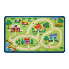 a child's rug with a map on it