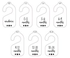 six baby bibs with numbers and stars on them, all in different sizes to choose from