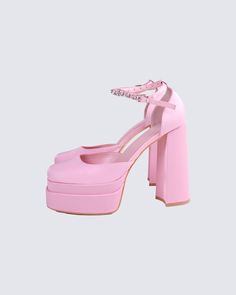 Heels high, standards higher 🎀 Perfect for both a sweet, and flirty look or a sultry, and sexy look - these pink platform heels are the perfect statement piece to finish off your look in the most iconic way 💗 Pink Platform Heels, Pink Platform, Pink Platforms, Pink High Heels, Heels High, White Jersey, Pink Heels, Platform Heel, High Standards