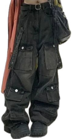 Grunge Mid-rise Jeans With Pockets, Black Jeans With Hip Pockets For Fall, Black Mid-rise Washed Bottoms, Washed Black Grunge Bottoms With Pockets, Black Washed Mid-rise Bottoms, Black Cotton Jeans With Cargo Pockets, Black Grunge Cargo Pants For Fall, Black Grunge Pants With Side Pockets, Black Mid-rise Grunge Cargo Jeans