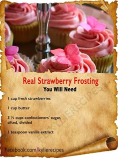 a recipe for real strawberry frosting you will need cupcakes and muffins