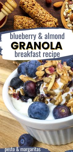 blueberry and almond granola breakfast recipe in a bowl