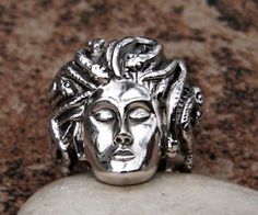 SUPERB-Quality-Large-Argentium-Sterling-Silver-Greek-Goddess-Medusa-Ring-Unisex Greek Goddess Medusa, Greek Medusa, Goddess Medusa, Medusa Face, Medusa Ring, Turn To Stone, Equestrian Jewelry, Wide Ring, Wide Rings