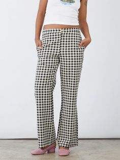 Get ready to strut your stuff in these oh-so-chic black gingham Estelle pants! With a mid-rise and flattering bootcut flare, these pants are perfect for any occasion. Details Mid-rise bootcut flare put with two side pockets, two back pockets, a button and zip closure in a gingham print. Polyester and elastane blendFits Chic Plaid Wide Leg Pants, Chic Plaid Straight Leg Pants, Chic Plaid Straight Leg Bottoms, Chic Wide Leg Bottoms With Houndstooth Pattern, Trendy Wide Leg Gingham Pants, Chic Gingham Wide Leg Pants, Chic Gingham Pants For Fall, Chic Gingham Wide Leg Bottoms, Chic Gingham Bottoms For Fall