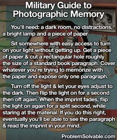 Studie Hacks, Photographic Memory, Random Tips, Ace Ventura, Survival Skills Life Hacks, Effective Study Tips, Working Memory, Life Hacks Websites, Teen Life Hacks