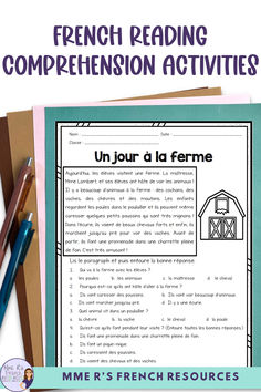 french reading worksheet with the words'un jour du ferme '