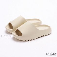 Lasaky - Couples Simple and Stylish Anti-Slip Home Slippers with Thick Soft Soles for Indoor and Bathroom Use Casual Beige Slip-on Platform Slippers, Beige Non-slip Slip-ons, Non-slip Solid Color Slip-on Slippers, Casual Platform Slippers With Thick Bottom, Comfortable Non-slip Beige Slip-ons, Beige Non-slip Closed Toe Slippers, Beige Non-slip Flat Slippers, Casual Non-slip Platform Slippers With Flat Heel, Casual Beige Slide Slippers