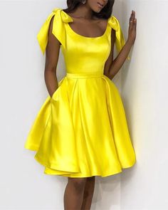 8th Grade Prom Dresses, Homecoming Dresses Under 100, Satin Homecoming Dresses, Yellow Homecoming Dresses, Reformation Wedding, Simple Homecoming Dresses, Short Red Prom Dresses, Cute Dresses For Party, Satin Homecoming Dress