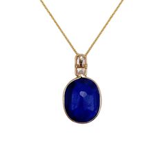 Sapphire Necklace (6607762358323) Formal Blue Necklace With Rose Cut Diamonds, Blue Rose Cut Diamond Pendant Jewelry, Elegant Blue Necklace With Cable Chain, Yellow Gold Sapphire Jewelry Baguette Cut, Formal Jewelry With Oval Pendant And Cable Chain, Formal Oval Pendant Jewelry With Cable Chain, Formal Oval Pendant With Cable Chain, Formal Oval Pendant With Cable Chain Jewelry, Elegant Blue Jewelry With Cable Chain