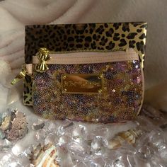 Brand New In Box Beautiful Sequined Covered Betsey Johnson Wristlet! Wristlet Has Snap On The End To Hook To Your Keys, Purse, Belt Loop Or Whatever You Want To Hook It To! Wristlet Zips Closed With A Beautiful Betsey Johnson Bow Zipper Charm! Id Shows Trough Clear Panel And On Wristlet! Gold Rectangular Wristlet For Gifts, Trendy Gold Rectangular Wristlet, Rose Handbag, Betsey Johnson Wallet, Black Beret, Purple Animals, Favorite Purse, Beauty Storage, Black Lips