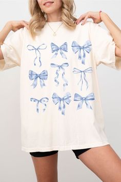 Blue Bow T-shirt Coquette Aesthetic Shirts Gift for Girly Girl Light Blue Ribbon Bows Coquette Girl in My Soft Girl Era Trendy Comfort Color - Etsy Kawaii Blue Spring T-shirt, Cotton T-shirt With Bow Print For Spring, Spring Cotton T-shirt With Bow Print, Cute Tops With Bow Print For Spring, Cute Blue T-shirt For Gift, Kawaii Light Blue Cotton Top, Cute White Top With Bow, Cute White Top With Bow Detail, Cute Cotton T-shirt With Bow Print