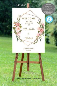 a welcome sign for the bridal shower is shown in front of some grass and trees