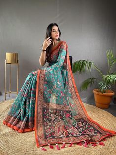 Designer Cotton silk Kalamkari Saree for women, Rich Look Indian Traditional Extra Ordinary Designer Print Saree,Saree readymade USA, Ship from USA, Designer wedding saree, Saree new collection 2024, Festive wear saree for women, Saree blouse unstitch USA, Saree blouse readymade USA --------------------------------- S A R E E ● D E T A I L S --------------------------------- ● Petticoat : On request Extra Charges ● Fabric : Kalamkari Pure Soft Silk Cotton Saree ● Blouse : Matching Unstitched Piece ● Occasion : Wedding, Party, Festive, Functions Or All Occasions  ● Includes : 1 Saree, 1 Blouse Piece ● Saree length : 5.5 meter ● Blouse piece : 0.8 meter ● Wash Instruction:- Dry Clean Only 👉🏻 Premium quality Product with Fine Finishing. 👉🏻 Gift for Women. 👉🏻 If You Want Stitched Blouse. Women's Saree Blouse With Meenakari, Luxury Pre-draped Kalamkari Saree For Festive Occasions, Luxury Kalamkari Print Choli For Saree, Luxury Kalamkari Print Saree For Traditional Ceremonies, Luxury Kalamkari Print Saree For Festivals, Luxury Kalamkari Print Saree Set, Luxury Kalamkari Print Pre-draped Saree In Art Silk, Luxury Silk Pre-draped Saree With Kalamkari Print, Luxury Kalamkari Saree For Navratri