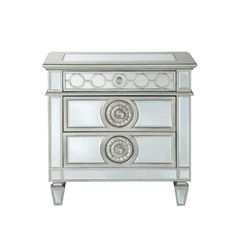 a white and silver nightstand with two drawers