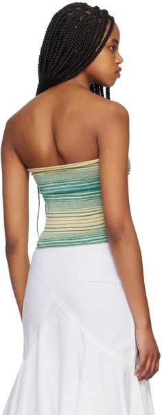 Viscose- and nylon-blend jersey camisole. · Metallic thread detailing throughout · Straight neck Supplier color: Blue yellow Metallic Thread, Blue Yellow, Color Blue, Thread, Women Wear, Yellow, Blue, Color