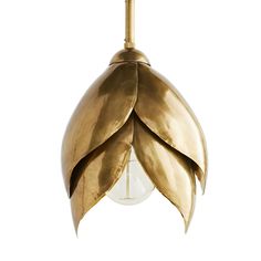 a gold colored light fixture with a large leaf design on the top and bottom of it