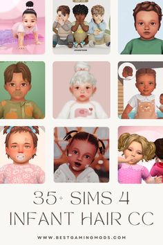 an image of children with different facial expressions on their faces and the words, 35 sims 4 infant hair co