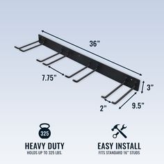 the heavy duty rack is shown with measurements for each item and features an easy to install handle