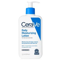 Developed with dermatologists, CeraVe Daily Moisturizing Lotion has a unique, lightweight formula that provides 24-hour hydration and helps restore the protective skin barrier with three essential ceramides (1,3,6-II). The formula also contains hyaluronic acid to help retain skin’s natural moisture. Holds National Eczema Association (NEA) Seal of Acceptance. SUITABLE FOR: Normal to dry skin, including sensitive skin, as a body lotion, face moisturizer, and/or hand lotion. Unisex NEW PACKAGING - Cerave Moisturizer For Combination Skin, Best Facial Moisturizer, Cleanser Products, Cerave Daily Moisturizing Lotion, Cerave Products, Cerave Moisturizer, Cerave Moisturizing Lotion, Moisturizer For Combination Skin, Dry Skin Body Lotion