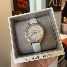 Brand New Michael Kors Watch. Very Pretty Opal Color. Retails For $250. Luxury White Anniversary Watches, White Watches With Diamond Hour Markers For Anniversary, White Diamond Marker Watches For Anniversary, White Diamond Watch Gift, Anniversary White Watches With Diamond Hour Markers, Classic White Diamond Watch With Metal Dial, Timeless White Diamond Watch With Metal Dial, White Diamond Watch With Metal Dial For Gift, White Diamond Watch With Subdials And Round Dial