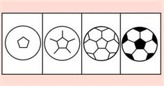 the four soccer balls are shown in black and white, with one ball on each side