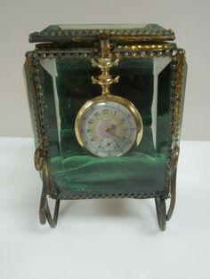 "For Sale (1) : q888 Antique French Beveled Glass miniature Jewelry Box/ Pocket Watch holder/ or Vitrine Display Case Pocket Watch Not Included PLEASE READ ENTIRE DESCRIPTION BEFORE PURCHASING Pre-owned item. Looks great for it's age. Please see pictures for details. Sold as is, as seen on pictures, no returns on vintage/antique items. We do not alter/polish antique items and try to keep items as original as possible. Pocket watch Not Included Specifies : ~ Well loved old antique pocket watch ho Miniature Jewelry, Antique Pocket Watch, Watch Holder, Pocket Watch Antique, French Jewelry, Brass Decor, Fantasy Jewelry, Beveled Glass, Old Antiques