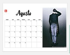 a calendar with an image of a man in black jacket