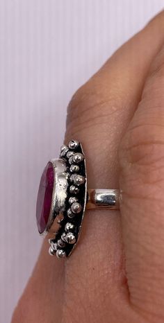 Vintage Raw Pink Ruby Deco Silver Cocktail Ring Unusual deep toned raw Ruby low content silver setting handmade size 7 Can be resized. My jeweler charges a $20 fee All rings are shipped in a nice gift box. Check out our over a THOUSAND great reviews!!! Engraving is $4 per letter and is not always perfect depending on the piece. It can take a few days if the jeweler is busy. This is payable to Paypal Judithsltd@gmail.com Unique Adjustable Ruby Ring, Unique Adjustable Ruby Gemstone Ring, Handmade Spiritual Ruby Ring In Sterling Silver, Handmade Spiritual Sterling Silver Ruby Ring, Handmade Spiritual Ruby Ring As Gift, Handmade Spiritual Ruby Ring For Gift, Silver Oval Ruby Ring Spiritual Style, Silver Ruby Ring Gift, Unique Ruby Ring With Stone Setting As Gift