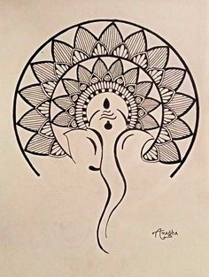 a drawing of an elephant with a flower on it's head