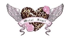 an animal print heart with wings and roses